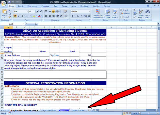 Registration Spreadsheet Screenshot